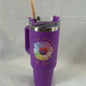 Be Kind” Stainless Steel Tumbler With Straw Flower Purple Stanley Similar